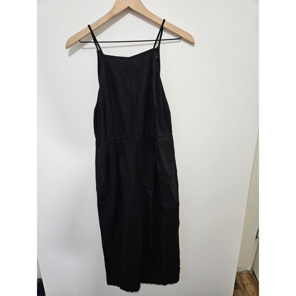 Greylin Black Linen Blend Jumpsuit Square Neck Tie Back Wide Leg Womens SP